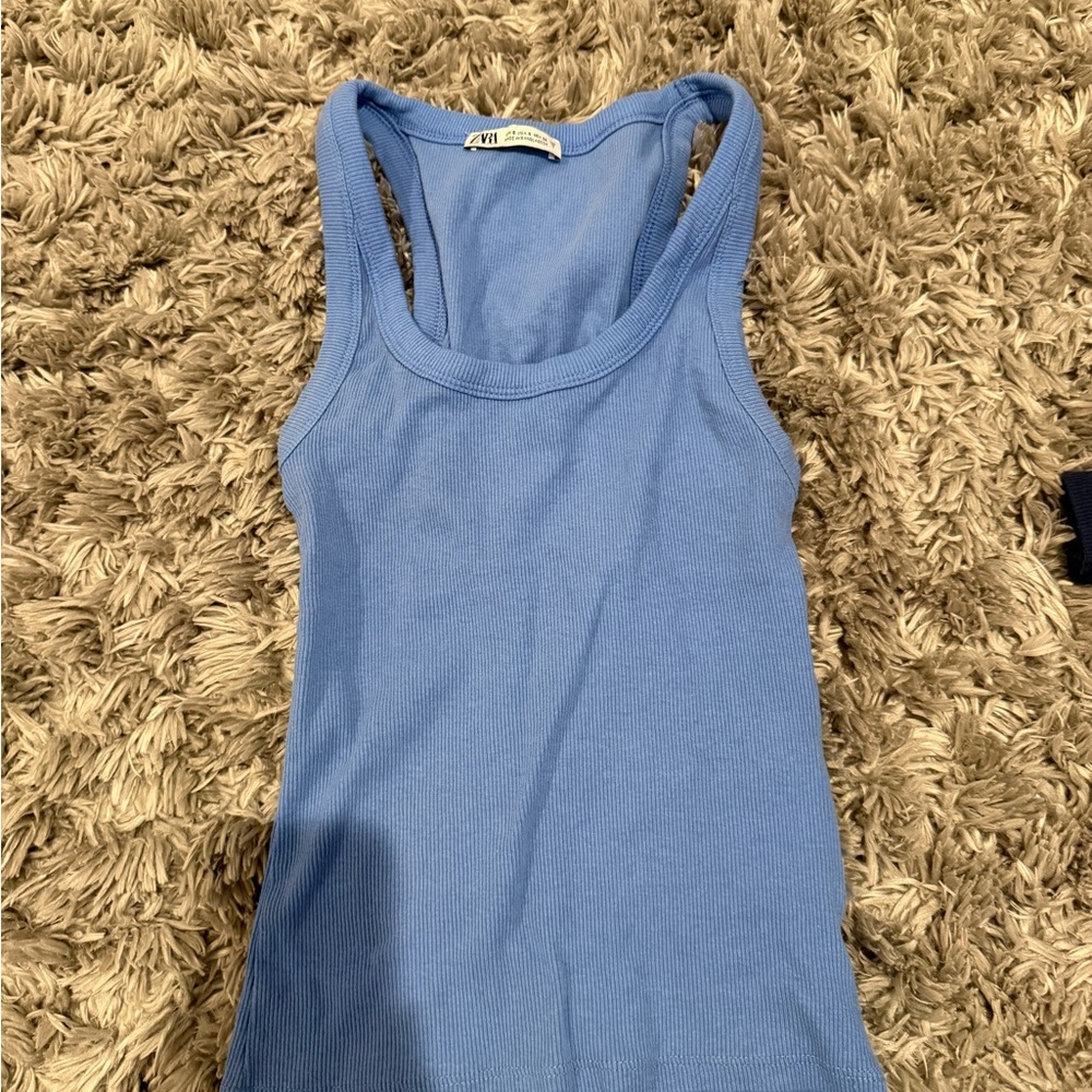 Blue Ribbed Tank Top